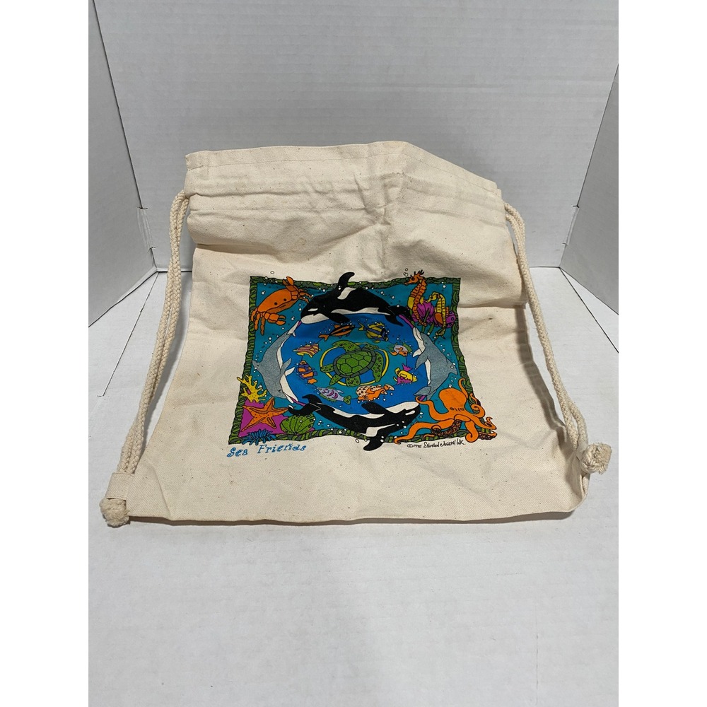 Stephen Joseph Drawstring Bag Sea Friends Ocean Graphic Canvas Cream